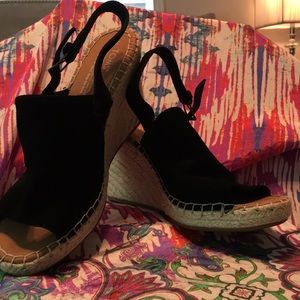 Black, wedge, peep toe espadrilles